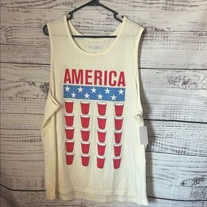 NWT Hybrid Apparel Cream Tank Top with Red and Blue Graphic size XXL